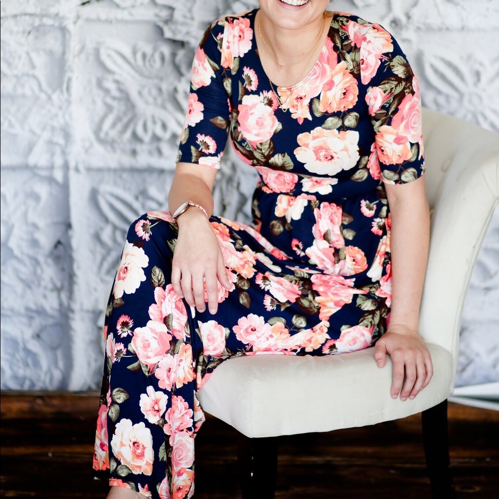 Navy blue neon floral dress